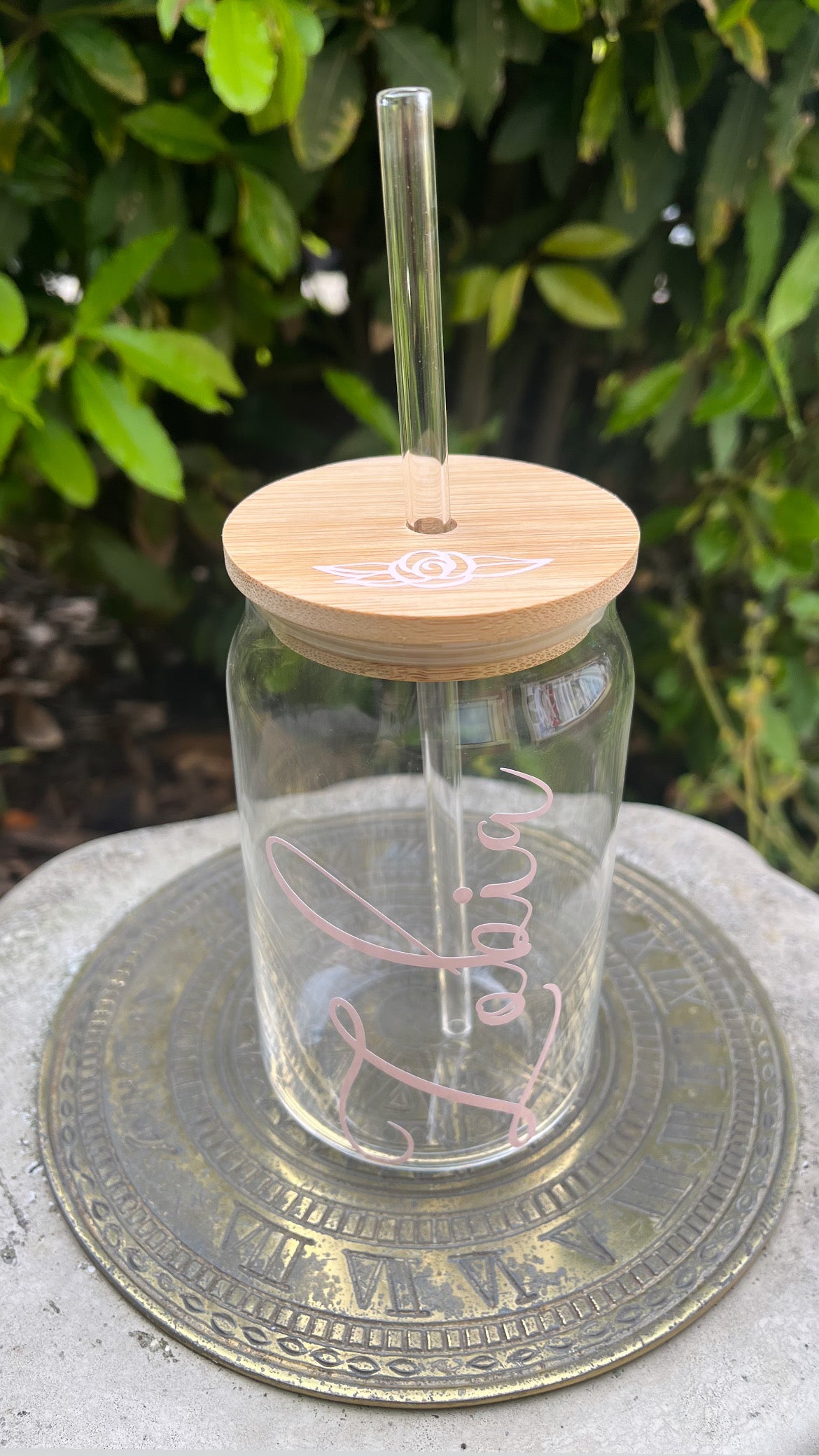 Personalised Glass Cup with Bamboo Lid