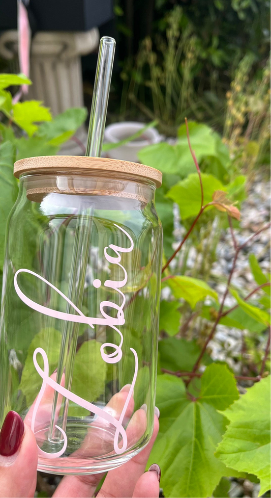 Personalised Glass Cup with Bamboo Lid